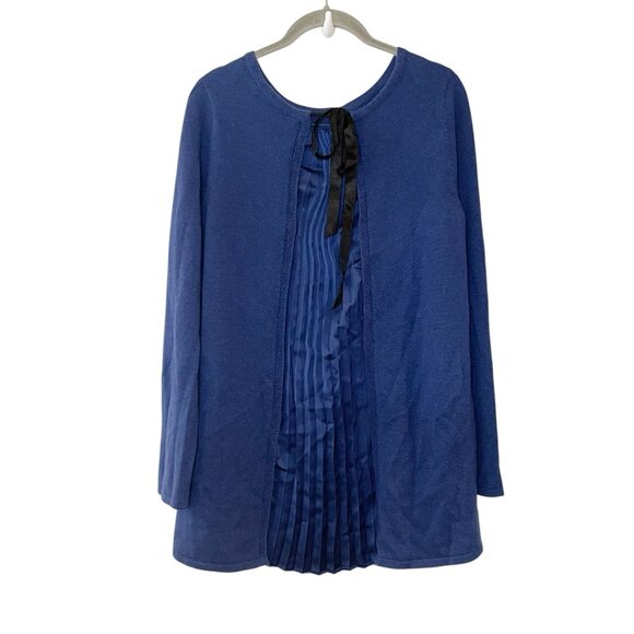 Soft Surroundings Sweater Wool Long Sleeve Pleated Boat Neck Bow Tie Back Blue S - Picture 2 of 6